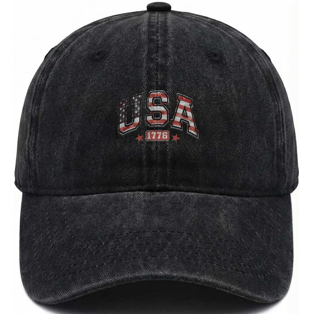 Funny USA 1776 Patriotic 4th of July American Flag Washed Cotton Baseball Cap