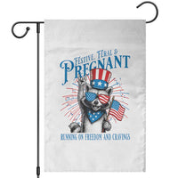 Funny Festive Feral and Pregnant Garden Flag Running On Freedom And Cravings 4th of July Maternity Raccoon - Wonder Print Shop