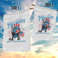 Funny Festive Feral and Pregnant Garden Flag Running On Freedom And Cravings 4th of July Maternity Raccoon - Wonder Print Shop