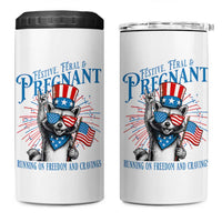 Funny Festive Feral and Pregnant 4 in 1 Can Cooler Tumbler Running On Freedom And Cravings 4th of July Maternity Raccoon - Wonder Print Shop