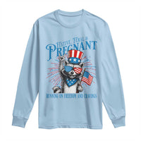Funny Festive Feral and Pregnant Long Sleeve Shirt Running On Freedom And Cravings 4th of July Maternity Raccoon - Wonder Print Shop