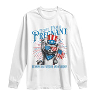 Funny Festive Feral and Pregnant Long Sleeve Shirt Running On Freedom And Cravings 4th of July Maternity Raccoon - Wonder Print Shop