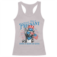 Funny Festive Feral and Pregnant Racerback Tank Top Running On Freedom And Cravings 4th of July Maternity Raccoon - Wonder Print Shop