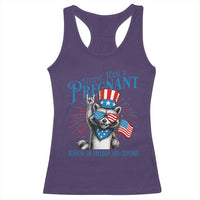Funny Festive Feral and Pregnant Racerback Tank Top Running On Freedom And Cravings 4th of July Maternity Raccoon - Wonder Print Shop