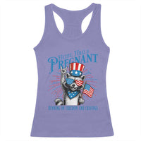 Funny Festive Feral and Pregnant Racerback Tank Top Running On Freedom And Cravings 4th of July Maternity Raccoon - Wonder Print Shop