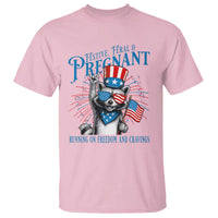Funny Festive Feral and Pregnant T Shirt Running On Freedom And Cravings 4th of July Maternity Raccoon - Wonder Print Shop