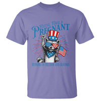 Funny Festive Feral and Pregnant T Shirt Running On Freedom And Cravings 4th of July Maternity Raccoon - Wonder Print Shop