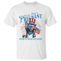 Funny Festive Feral and Pregnant T Shirt Running On Freedom And Cravings 4th of July Maternity Raccoon - Wonder Print Shop