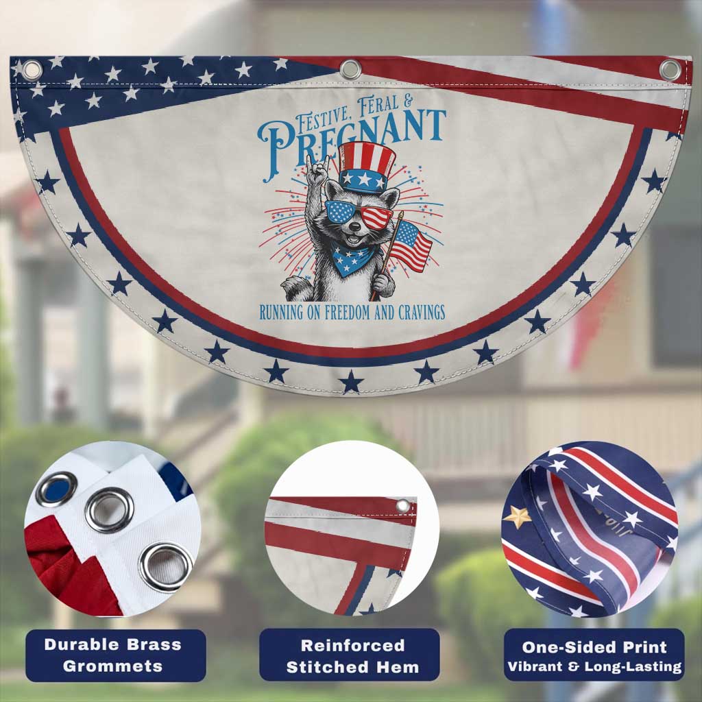 Funny Festive Feral and Pregnant Patriotic Fan Flag Running On Freedom And Cravings 4th of July Maternity Raccoon