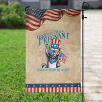 Funny Festive Feral and Pregnant Garden Flag Running On Freedom And Cravings 4th of July Maternity Raccoon