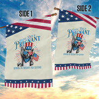 Funny Festive Feral and Pregnant Garden Flag Running On Freedom And Cravings 4th of July Maternity Raccoon