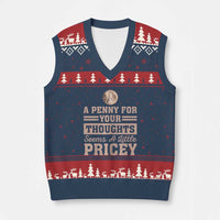Funny A Penny For Your Thought Seems A Little Pricey V-Neck Knit Sweater Vest Humor Joke - Wonder Print Shop