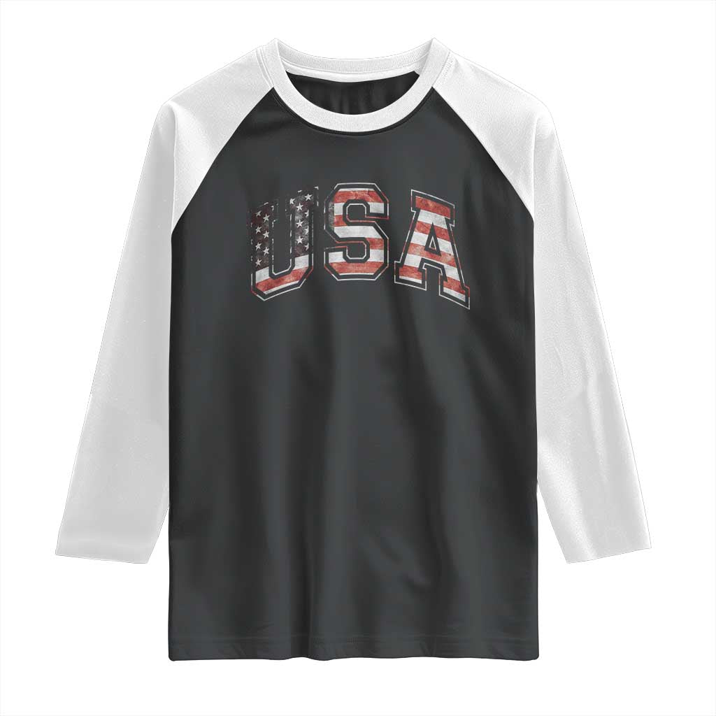 Funny USA Patriotic 4th of July American Flag Raglan Shirt - Wonder Print Shop