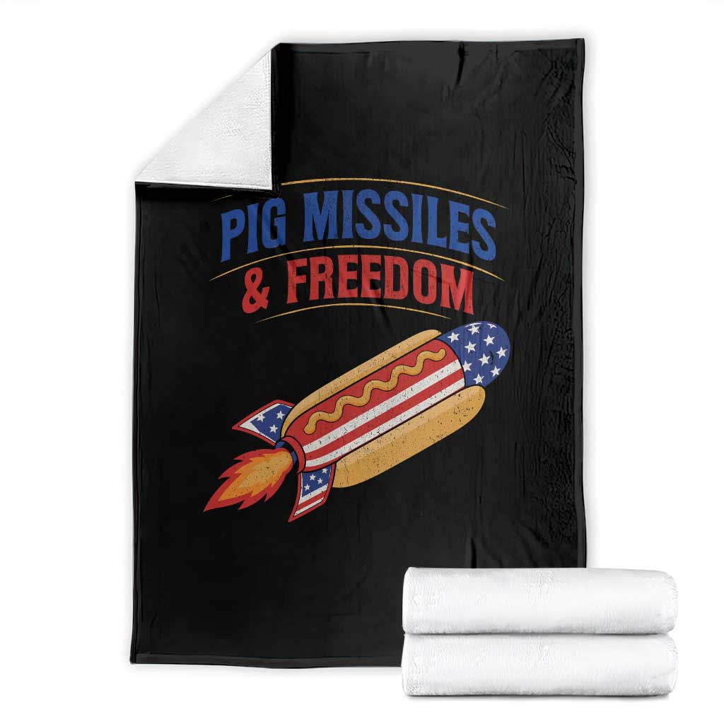 Pig Missiles And Freedom Hot Dog 4th of July Humor Throw Blanket
