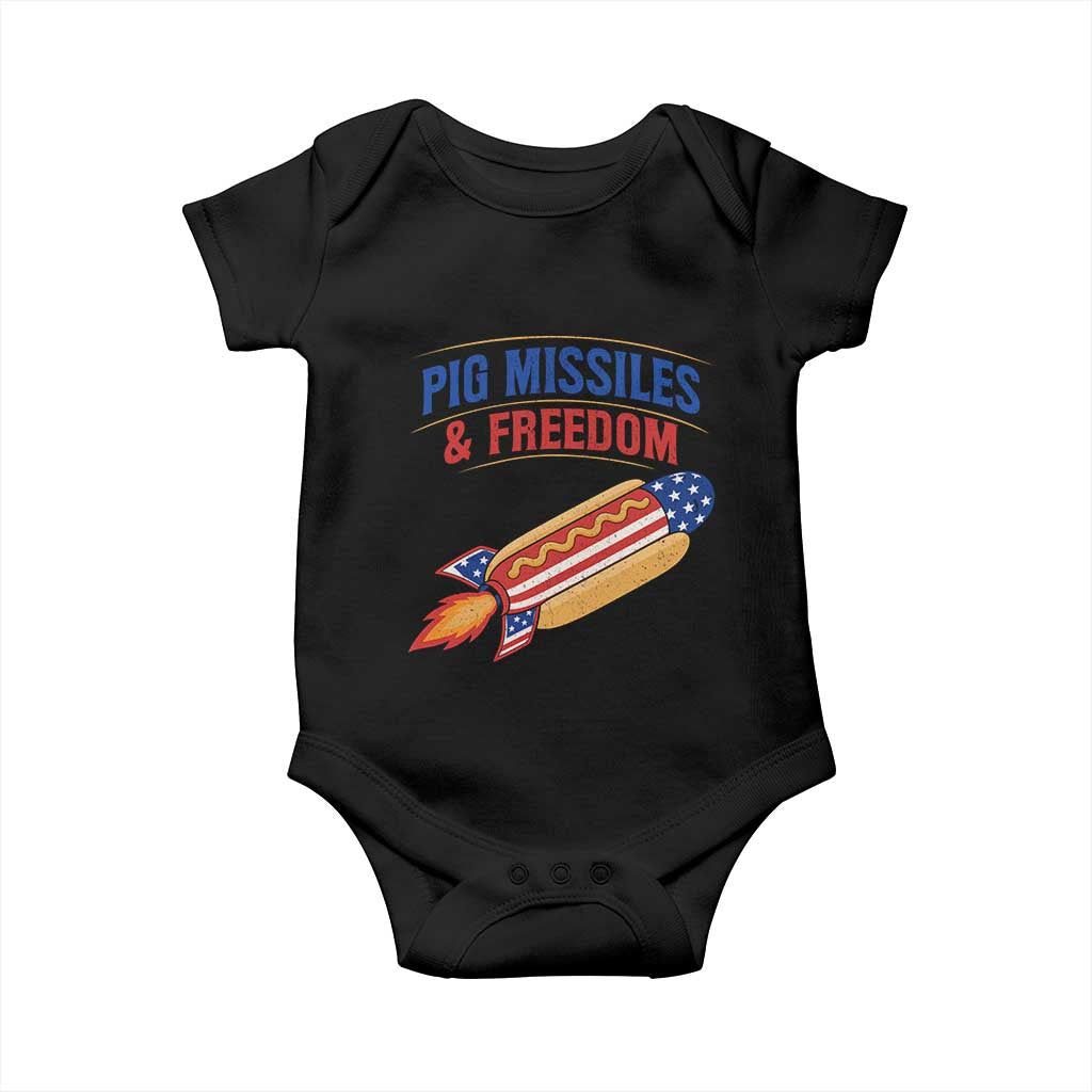 Pig Missiles And Freedom Hot Dog 4th of July Humor Baby Onesie