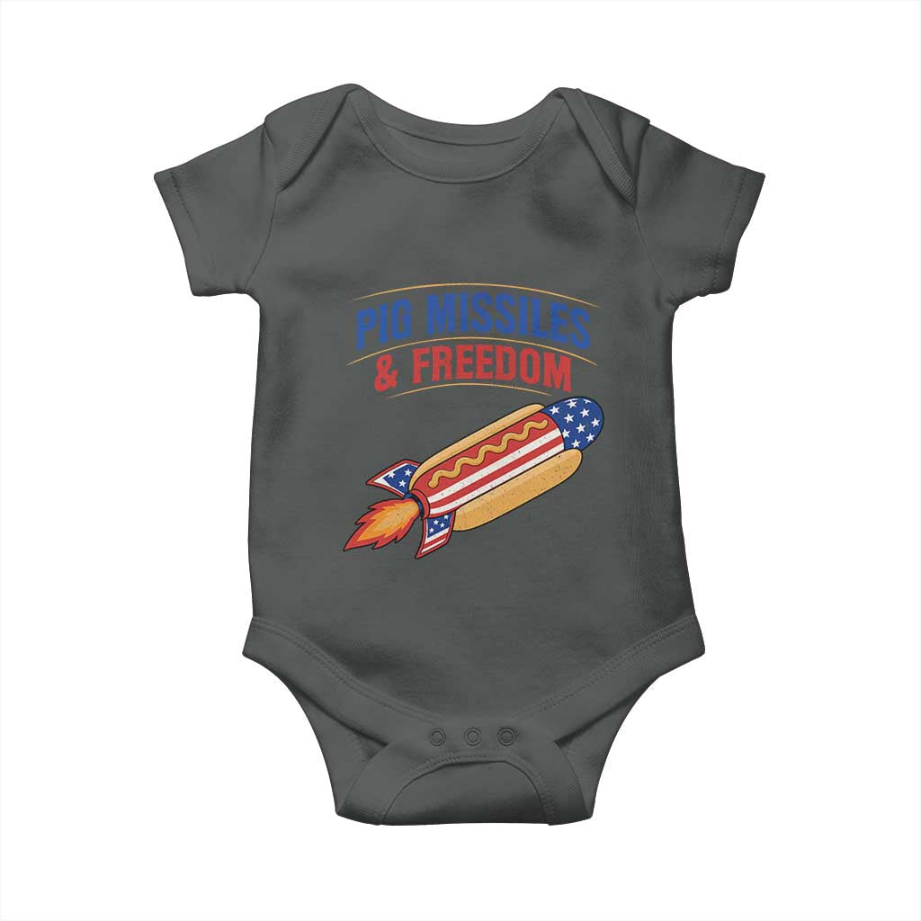 Pig Missiles And Freedom Hot Dog 4th of July Humor Baby Onesie
