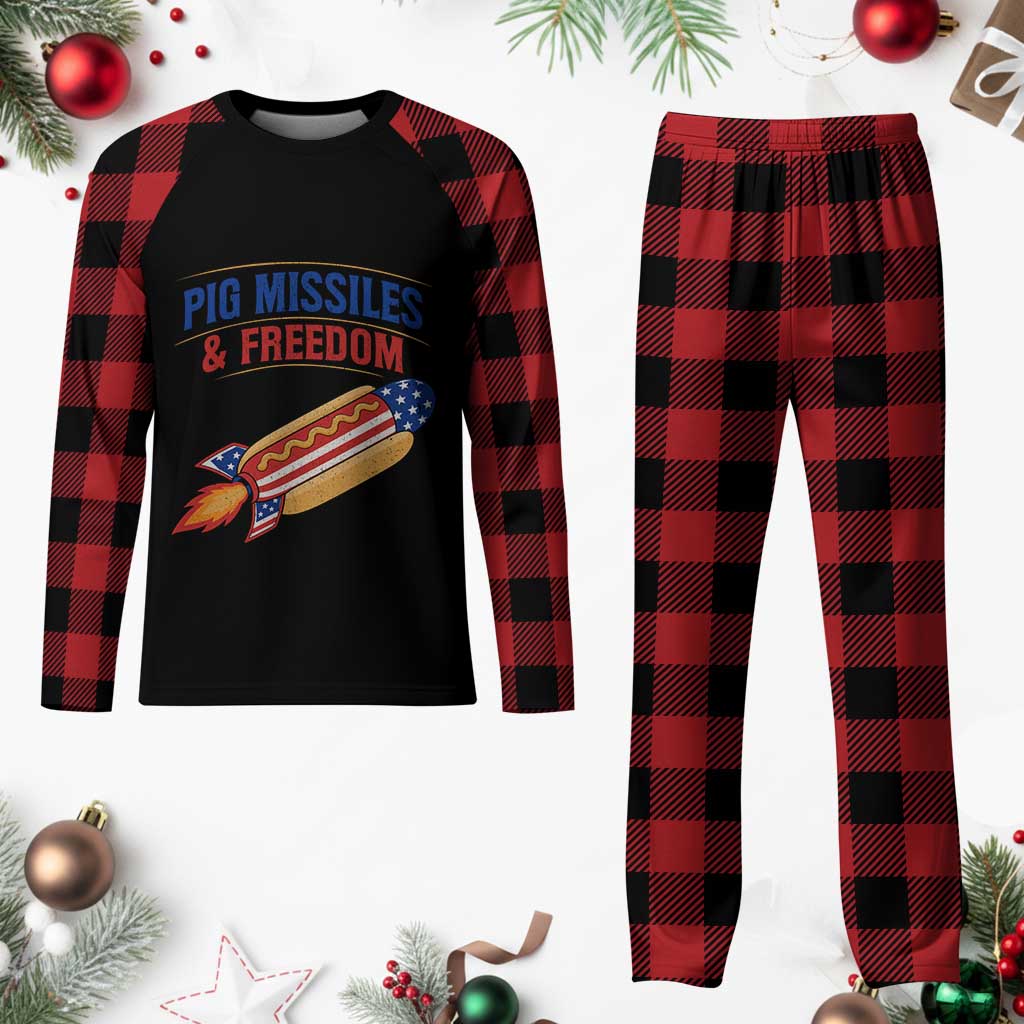Pig Missiles And Freedom Hot Dog 4th of July Humor Plaid Pajama Set