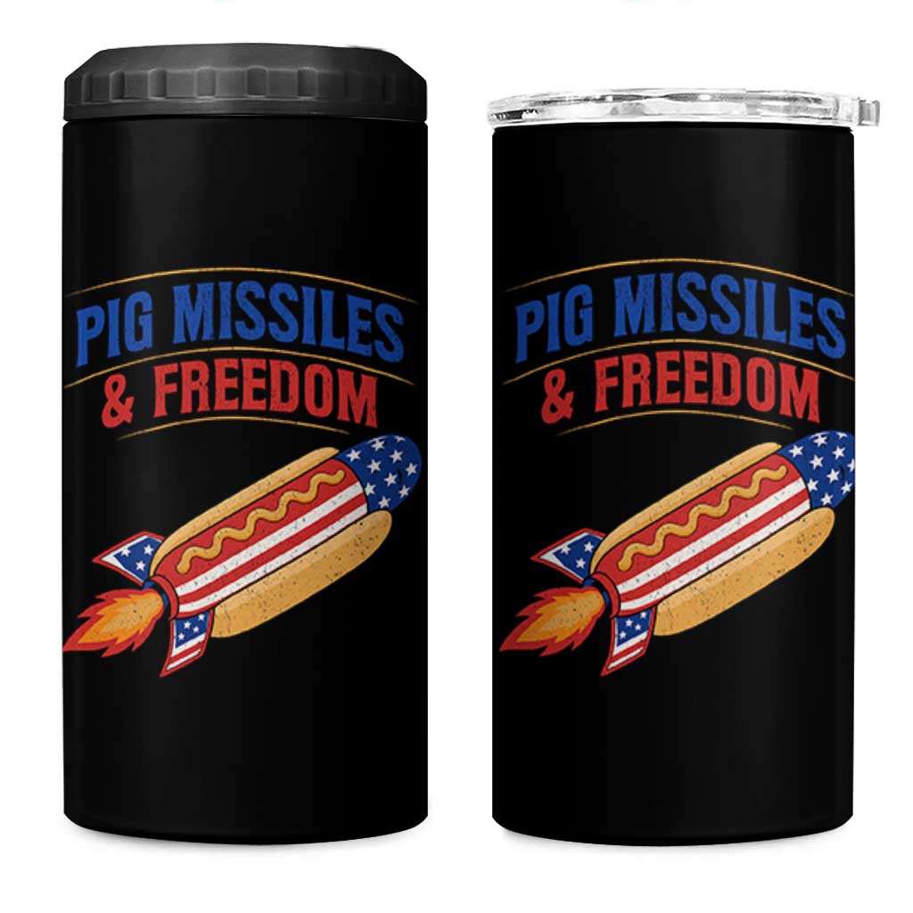 Pig Missiles And Freedom Hot Dog 4th of July Humor 4 in 1 Can Cooler Tumbler