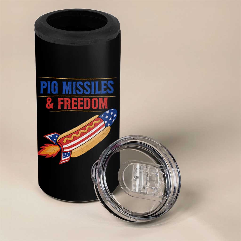 Pig Missiles And Freedom Hot Dog 4th of July Humor 4 in 1 Can Cooler Tumbler