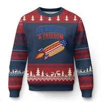 Pig Missiles And Freedom Hot Dog 4th of July Humor Ugly Christmas Sweater