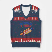 Pig Missiles And Freedom Hot Dog 4th of July Humor V-Neck Knit Sweater Vest