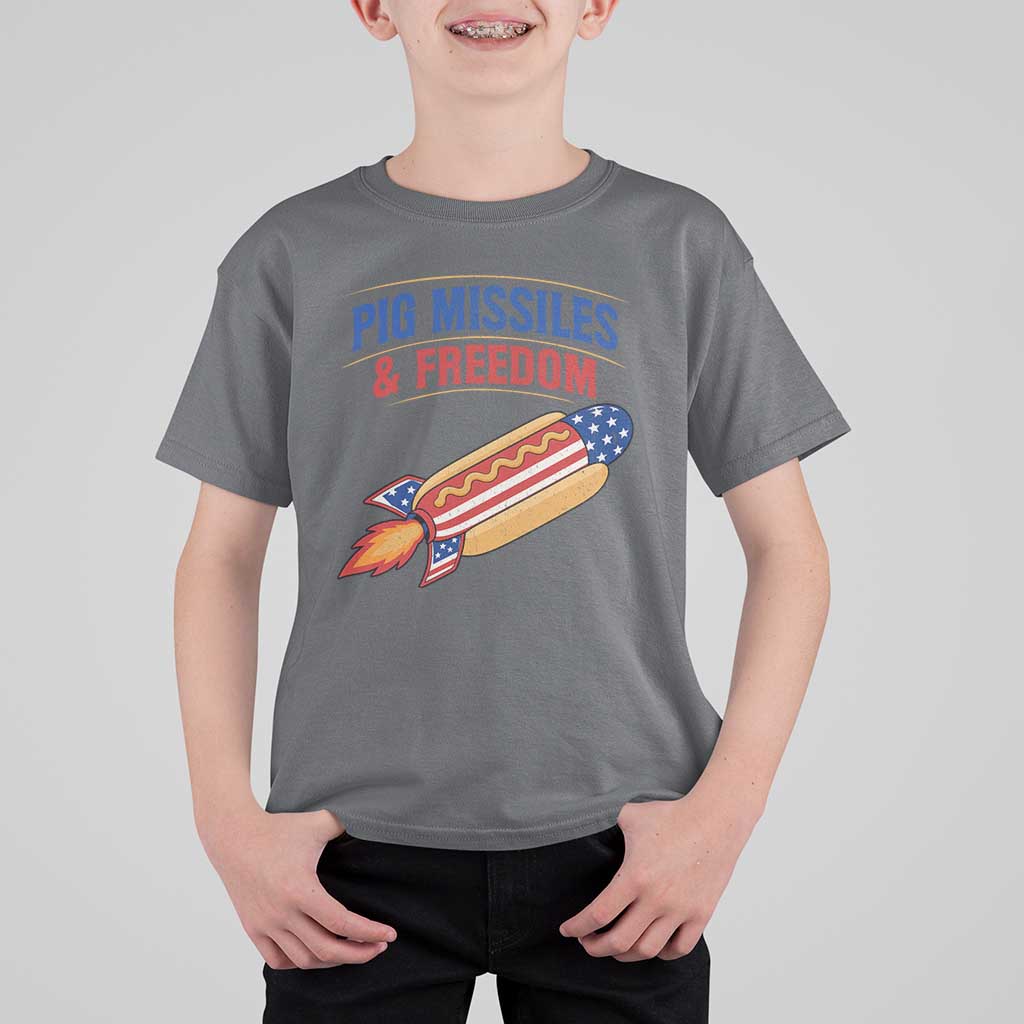 Pig Missiles And Freedom Hot Dog 4th of July Humor T Shirt For Kid
