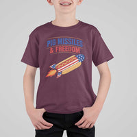 Pig Missiles And Freedom Hot Dog 4th of July Humor T Shirt For Kid