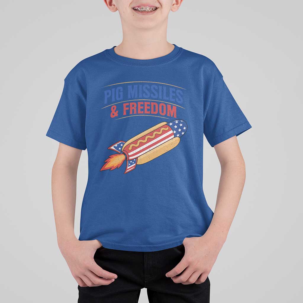 Pig Missiles And Freedom Hot Dog 4th of July Humor T Shirt For Kid