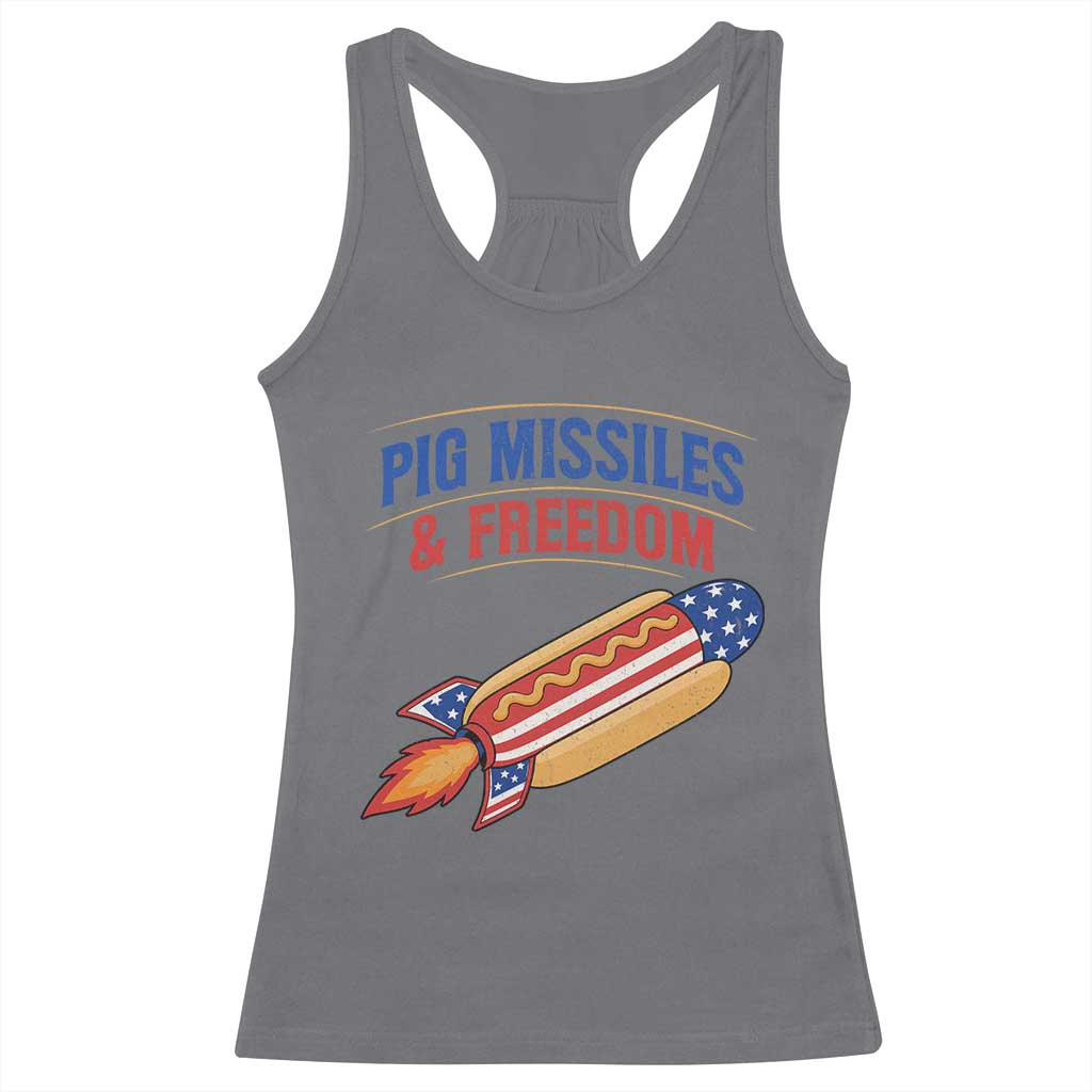 Pig Missiles And Freedom Hot Dog 4th of July Humor Racerback Tank Top