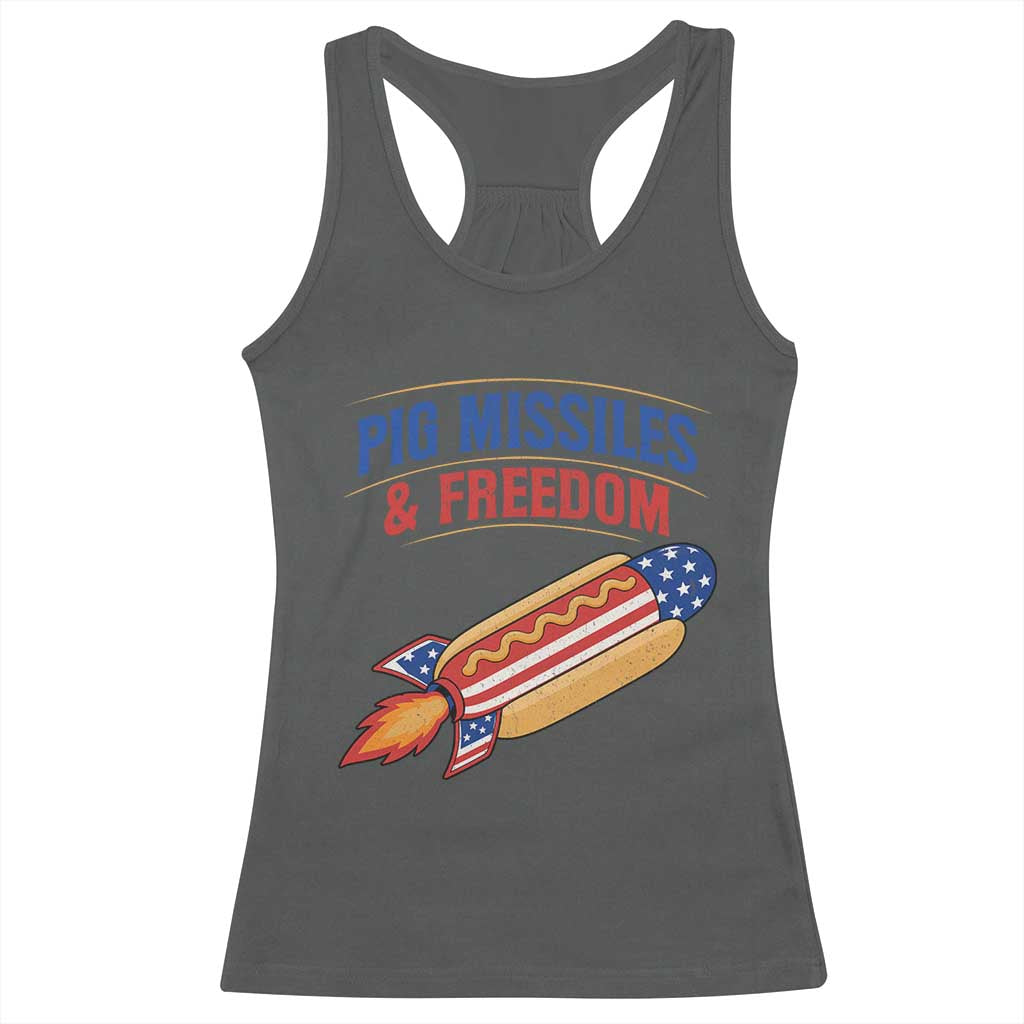 Pig Missiles And Freedom Hot Dog 4th of July Humor Racerback Tank Top
