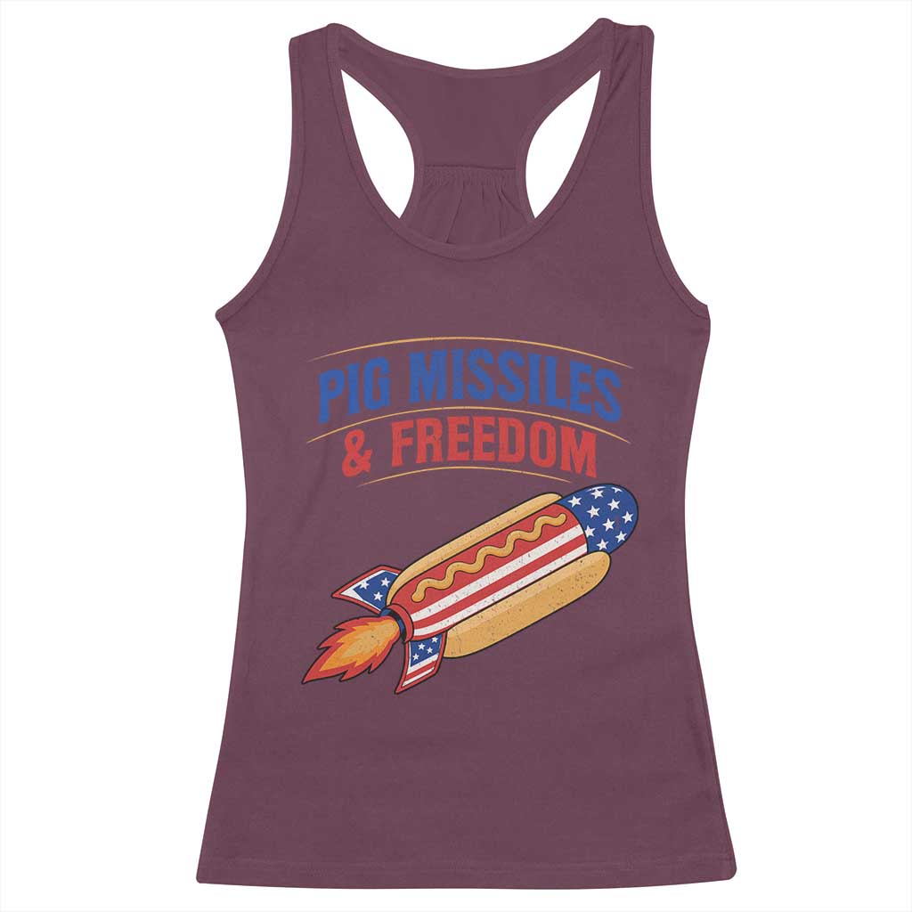 Pig Missiles And Freedom Hot Dog 4th of July Humor Racerback Tank Top