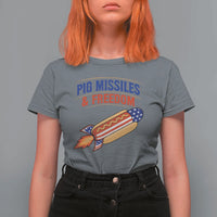 Pig Missiles And Freedom Hot Dog 4th of July Humor T Shirt For Women