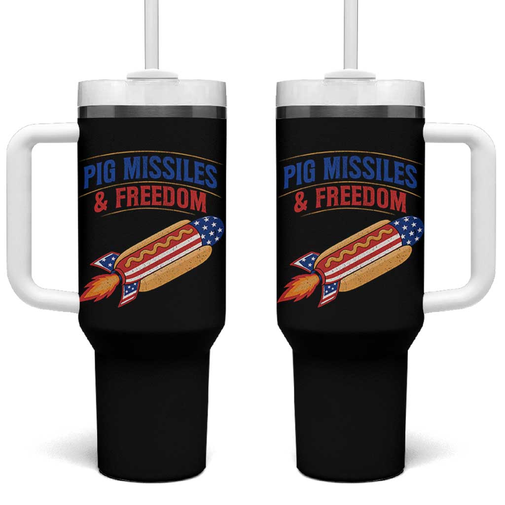 Pig Missiles And Freedom Hot Dog 4th of July Humor Tumbler With Handle