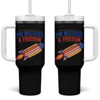Pig Missiles And Freedom Hot Dog 4th of July Humor Tumbler With Handle
