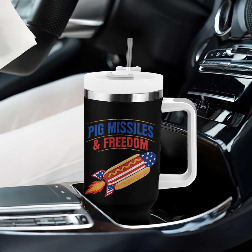 Pig Missiles And Freedom Hot Dog 4th of July Humor Tumbler With Handle
