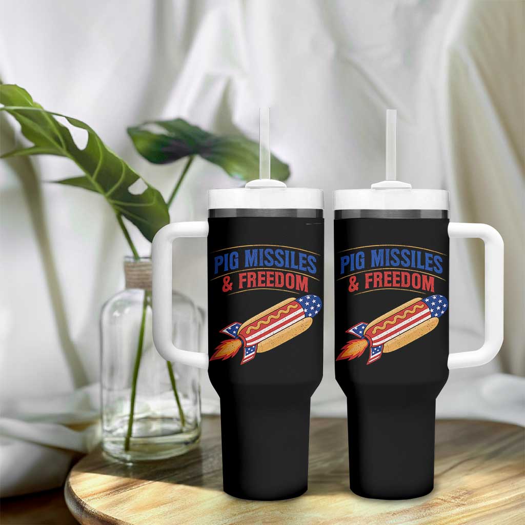 Pig Missiles And Freedom Hot Dog 4th of July Humor Tumbler With Handle