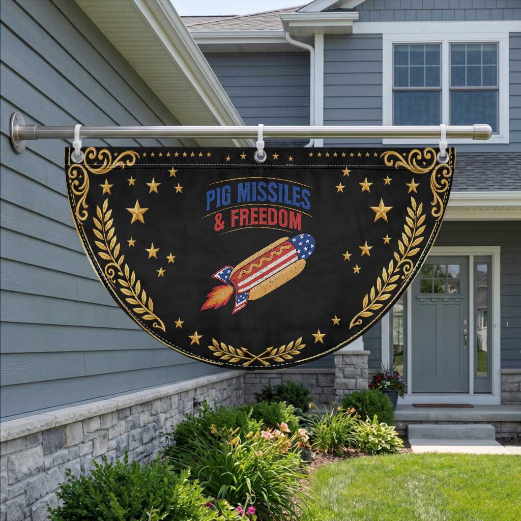 Pig Missiles And Freedom Hot Dog 4th of July Humor Patriotic Fan Flag