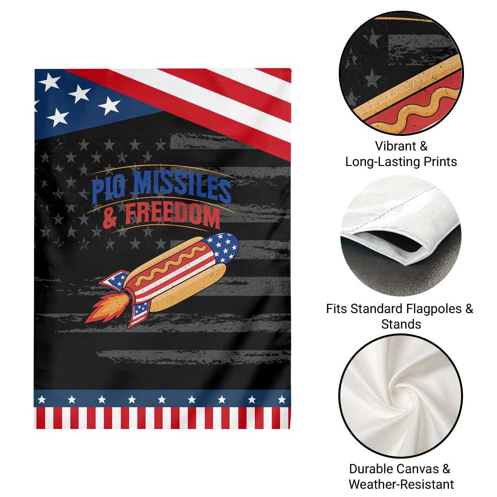 Pig Missiles And Freedom Hot Dog 4th of July Humor Patriotic Garden Flag