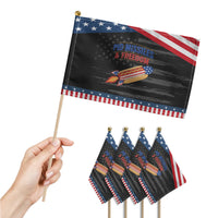Pig Missiles And Freedom Hot Dog 4th of July Humor Patriotic Handheld Flag