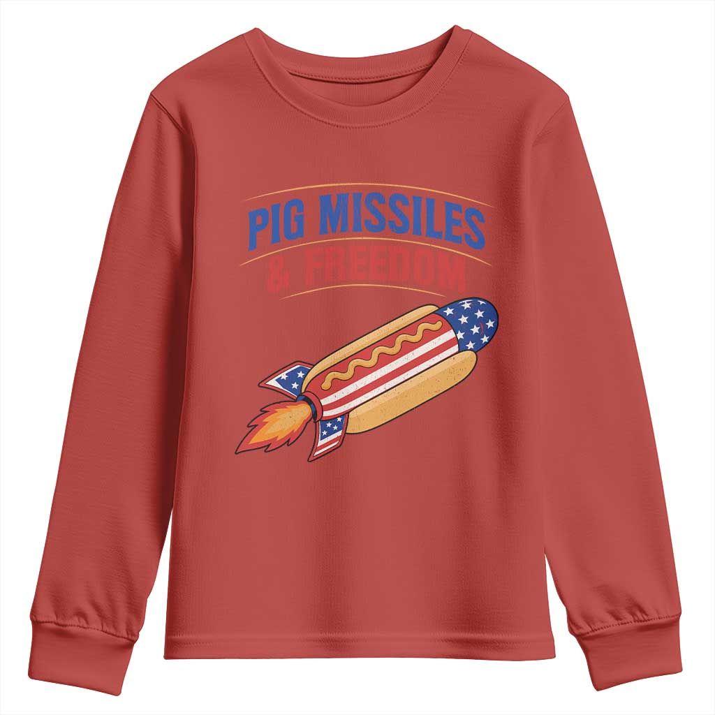 Pig Missiles And Freedom Hot Dog 4th of July Humor Youth Sweatshirt