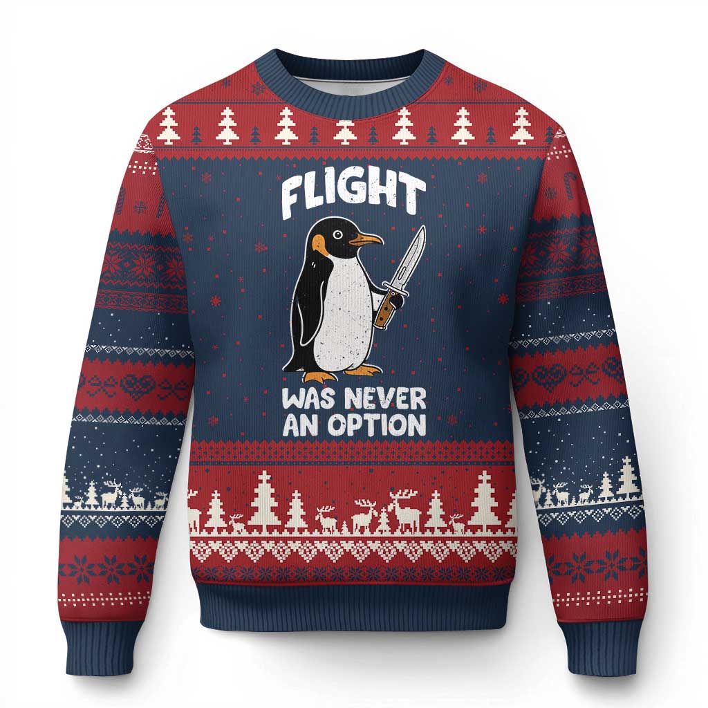 Penguin Flight Was Never An Option Ugly Christmas Sweater Funny Dark Humor