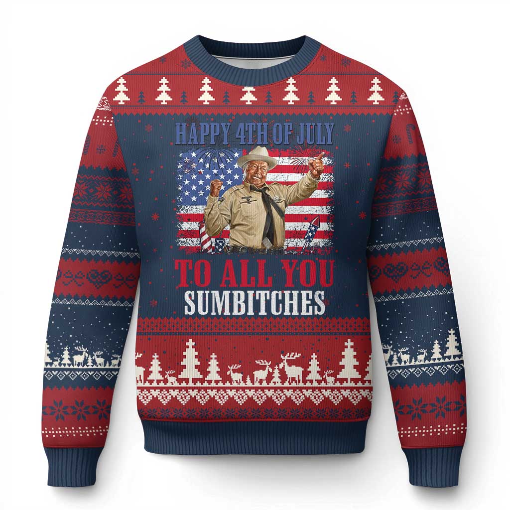 Happy 4th of July To All You Sumbitches Ugly Christmas Sweater Funny Smokey Patriotic American 70s Movie The Bandit
