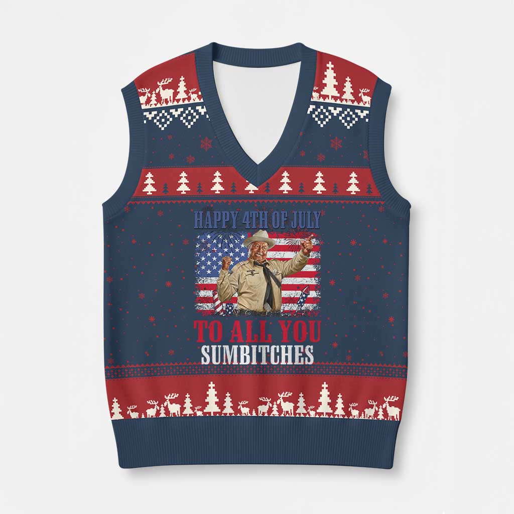 Happy 4th of July To All You Sumbitches V-Neck Knit Sweater Vest Funny Smokey Patriotic American 70s Movie The Bandit