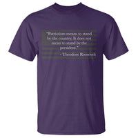 Theodore Roosevelt T Shirt Patriotism Means To Stand By The Country Not By The President