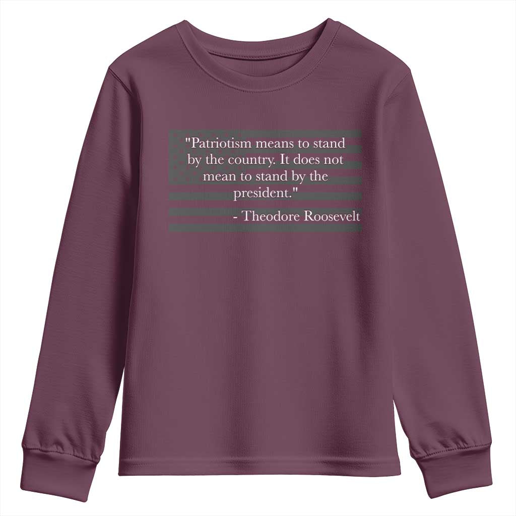 Theodore Roosevelt Youth Sweatshirt Patriotism Means To Stand By The Country Not By The President