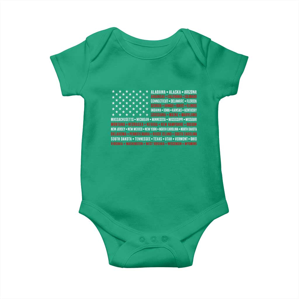 50 US States 4th of July Vintage American Flag Baby Onesie
