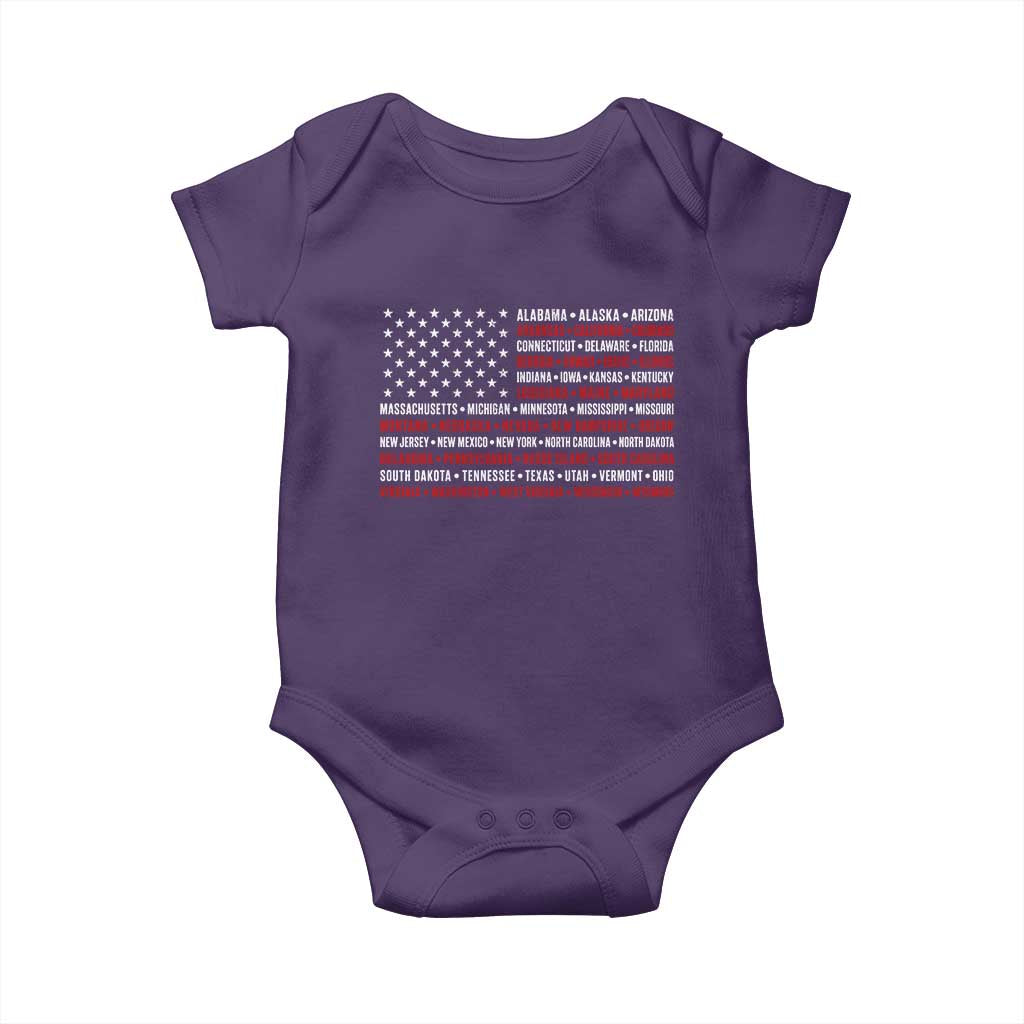 50 US States 4th of July Vintage American Flag Baby Onesie