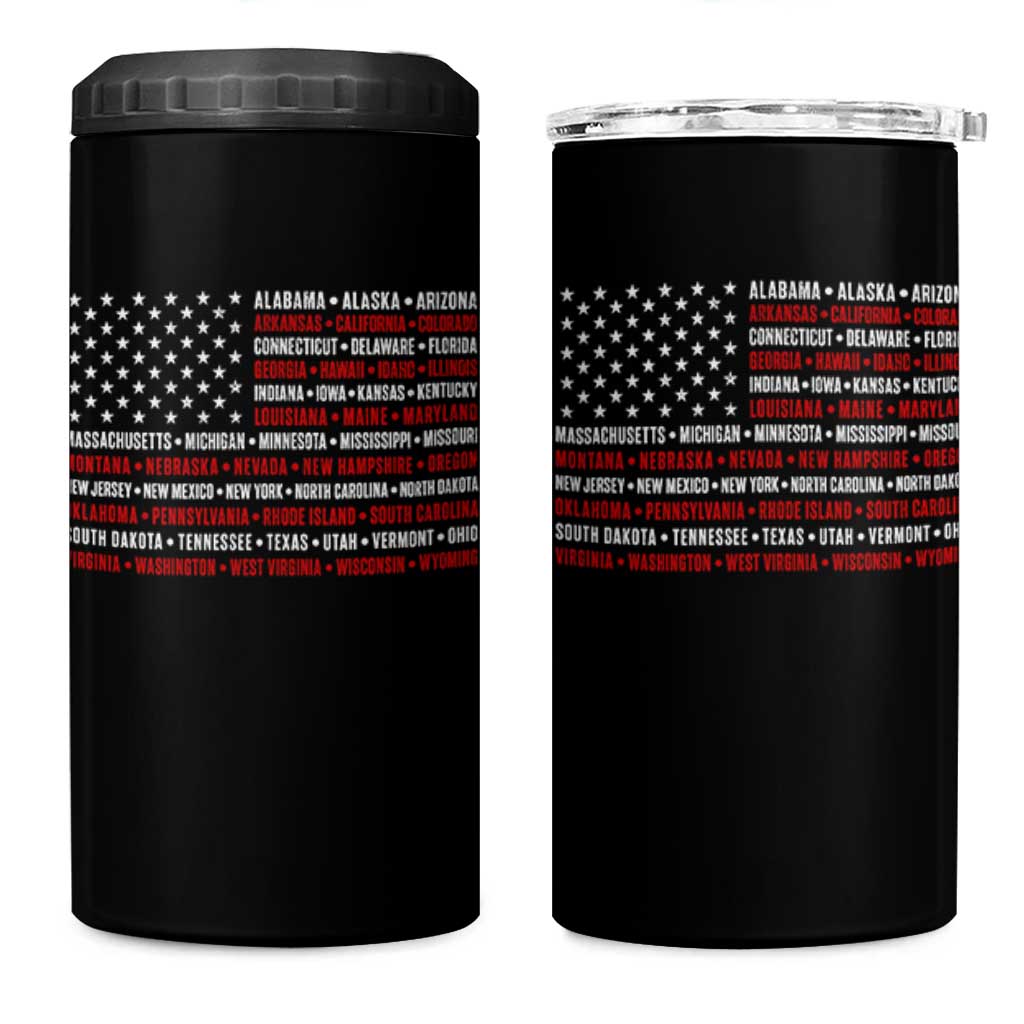 50 US States 4th of July Vintage American Flag 4 in 1 Can Cooler Tumbler