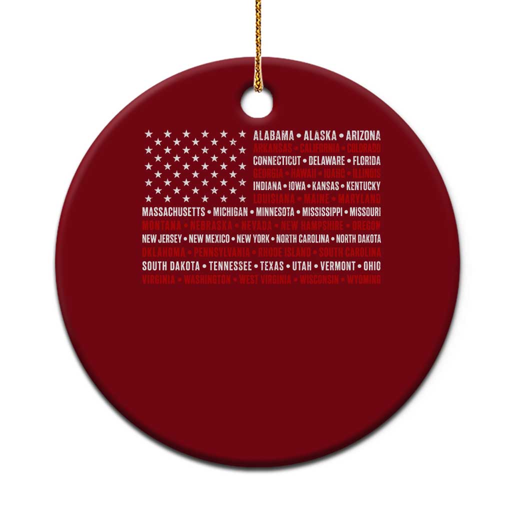 50 US States 4th of July Vintage American Flag Ceramic Ornament