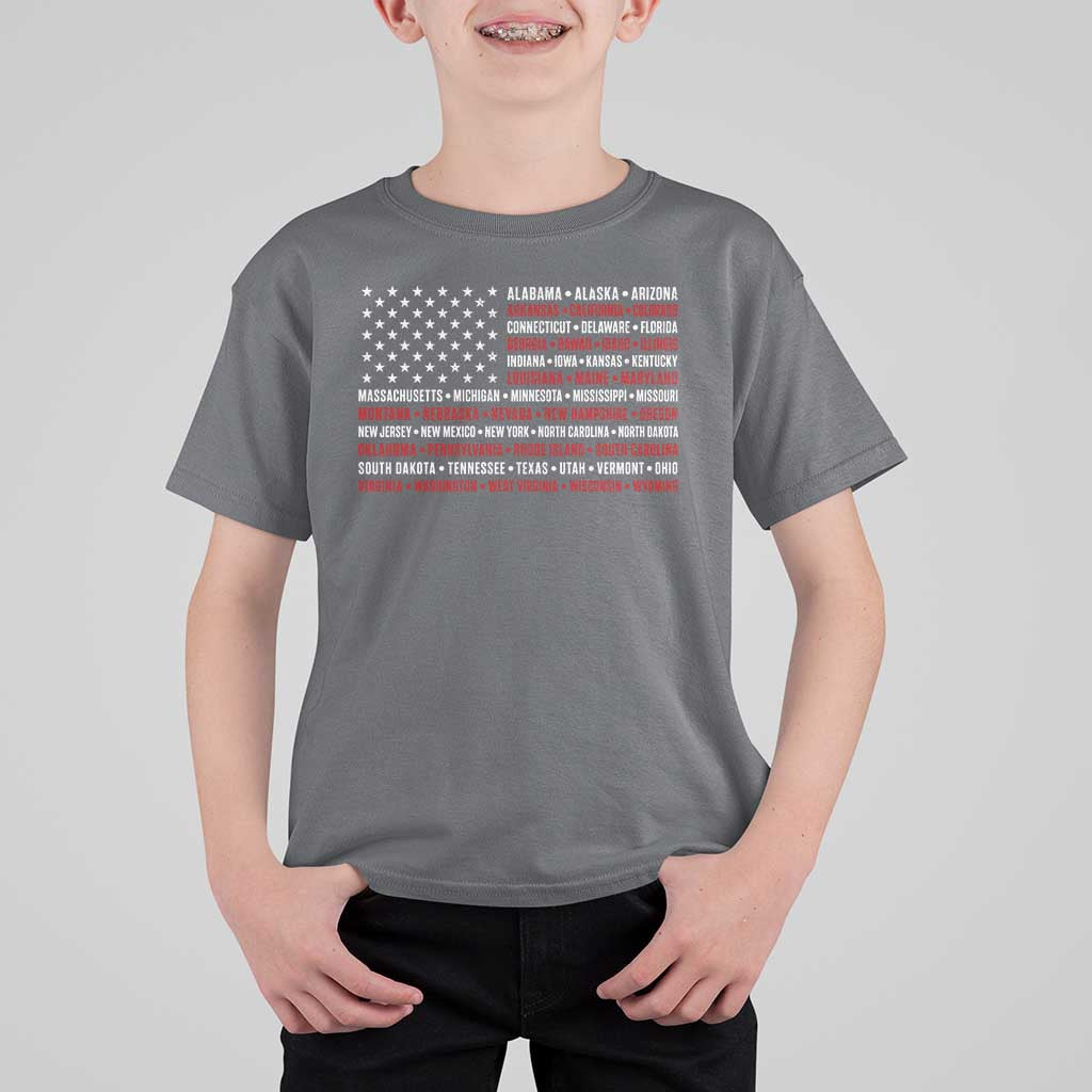 50 US States 4th of July Vintage American Flag T Shirt For Kid